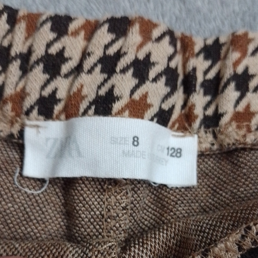 Zara Kids Girls Brown and Cream Houndstooth Skort Size 8 - Picture 2 of 3